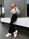  Quần jean ống loe cạp cao lai thường đen và trắng HQJEANS 