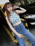  Quần Jeans ống suông đứng cạp cao 1 cúc dáng dài HQJeans cá tính chất jeans mịn co giãn tốt 