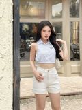  Quần đùi short jeans trắng lưng siêu cao tôn dáng co giãn 4 chiều ôm eo thoải mái mẫu thiết kế HQJeans HQ101 