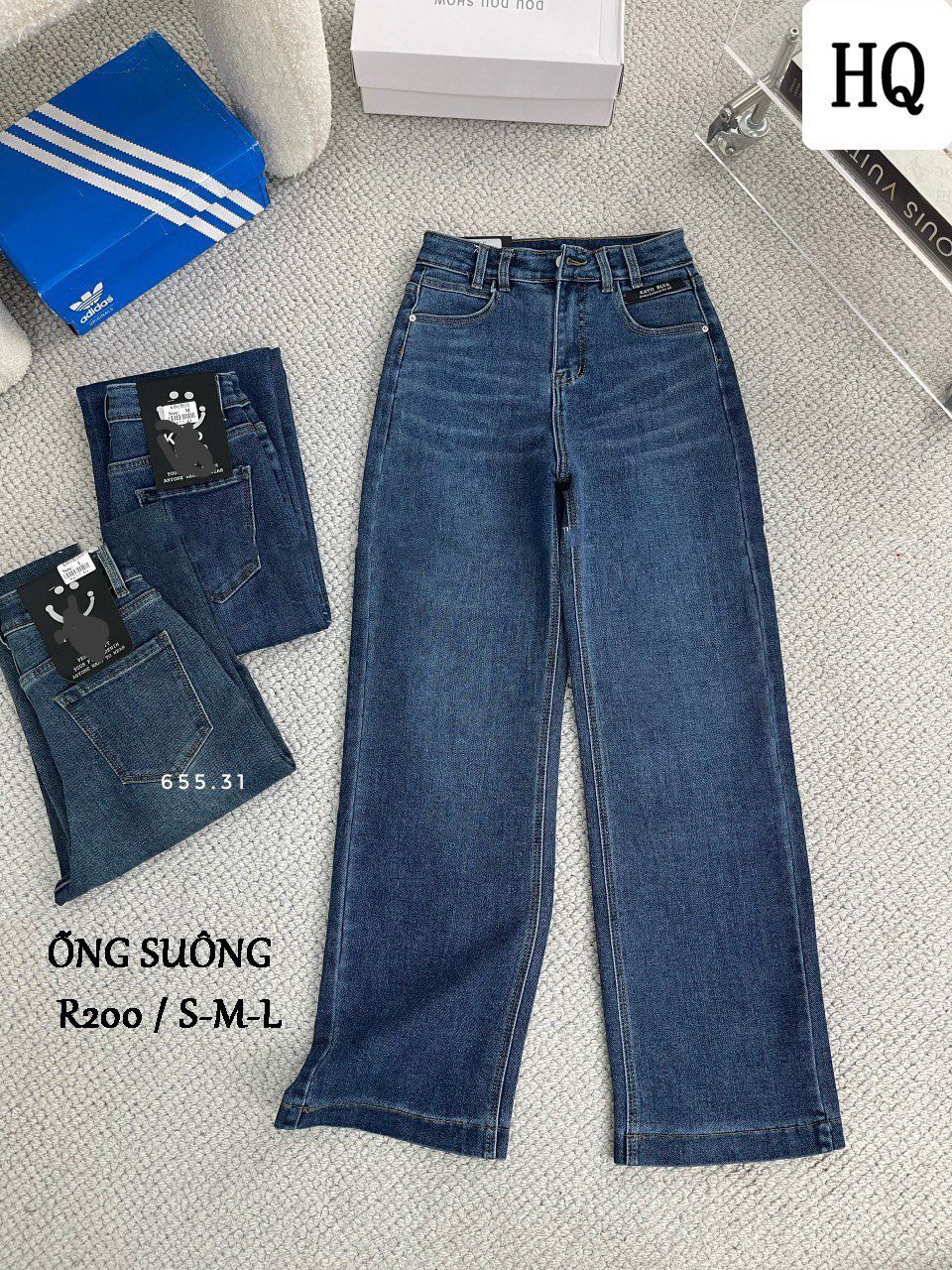  HQJeans Quần jeans suông nữ cao cấp chất jeans dày mịn co giãn thoải mái màu wash mới HQ162 