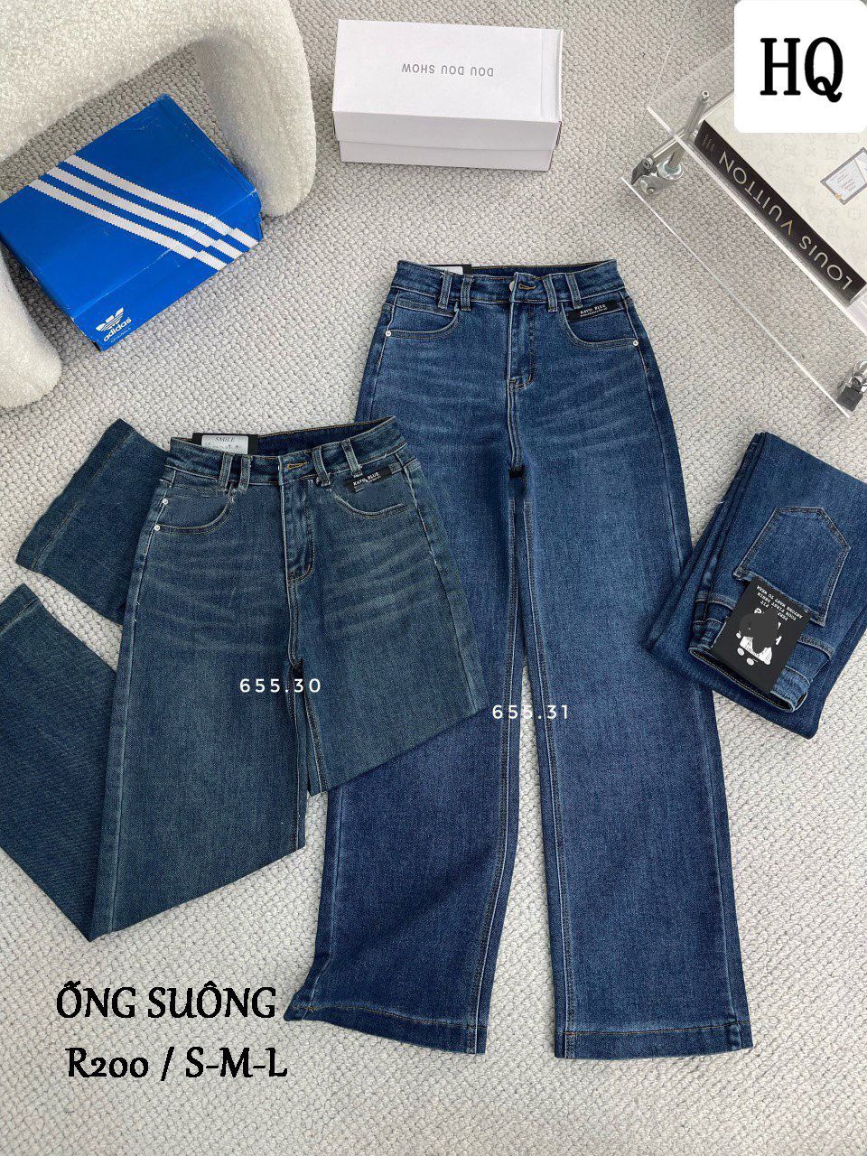  HQJeans Quần jeans suông nữ cao cấp chất jeans dày mịn co giãn thoải mái màu wash mới HQ162 