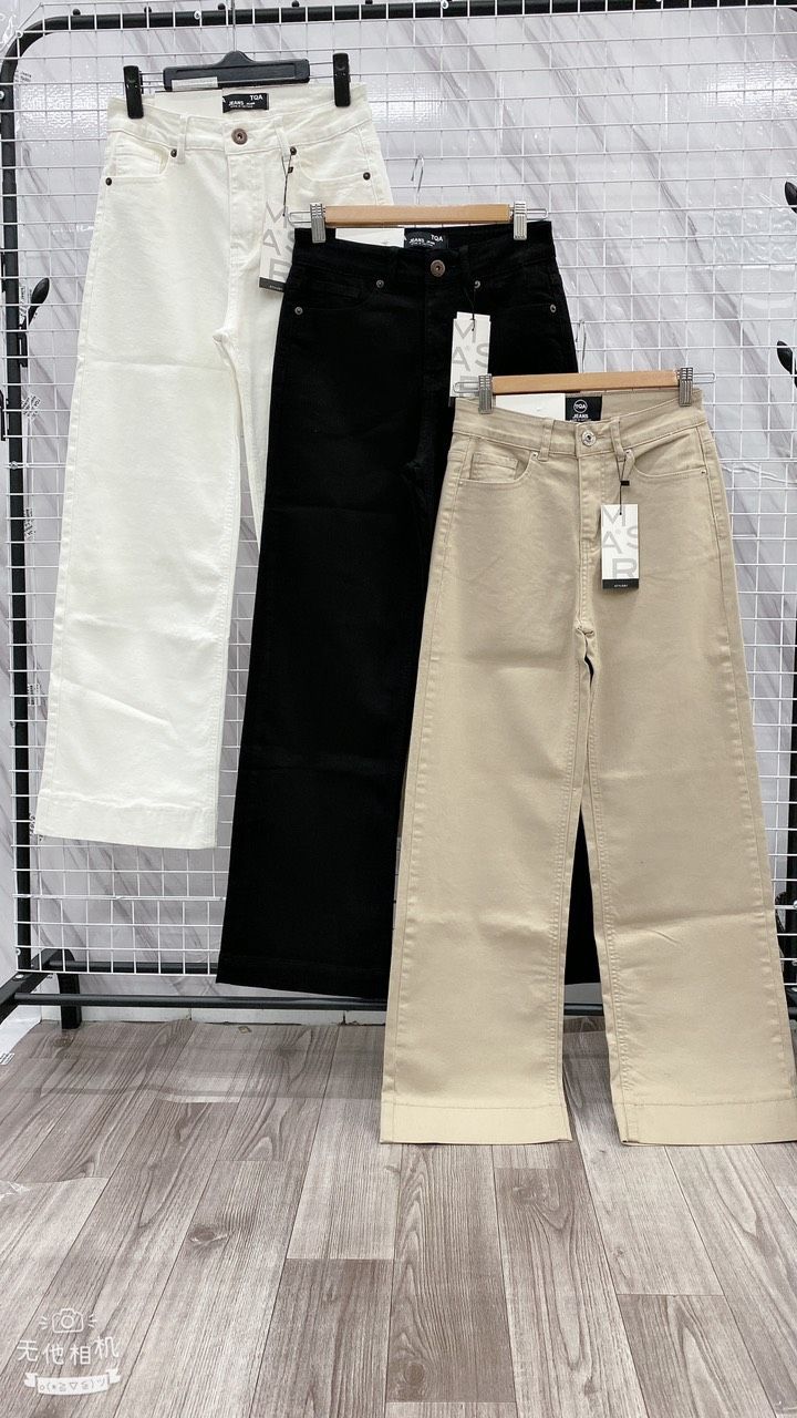  Quần Jeans ống suông đứng cạp cao dáng dài 2 màu đen và xám HQJEANS 