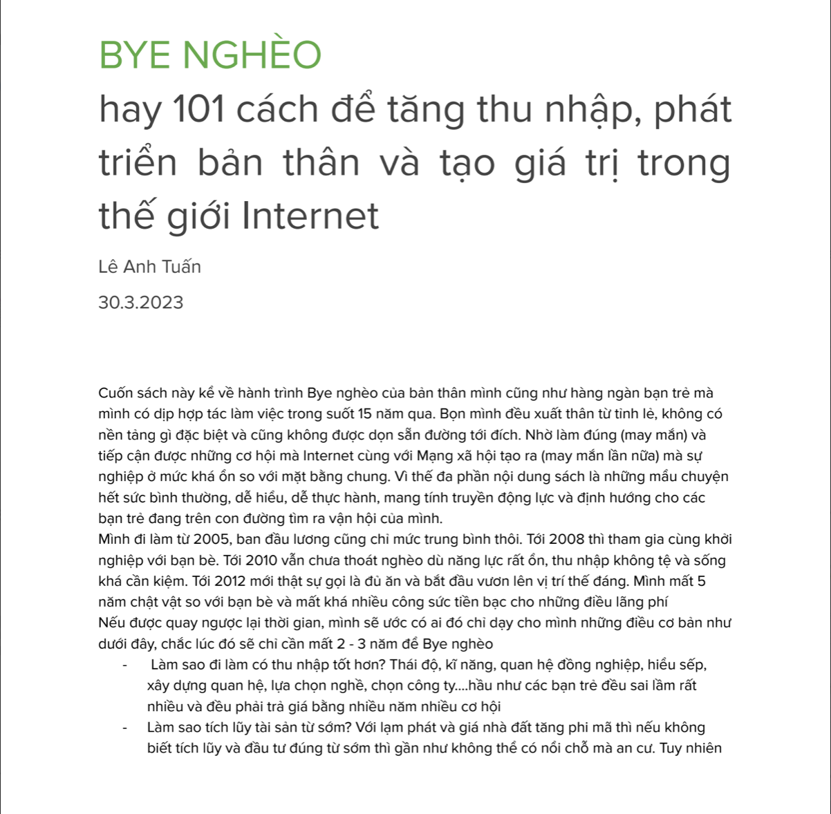 Combo ebook: Từ nông thôn đến triệu đô tập 1 - Bye Nghèo - Tăng trưởng thực chiến
