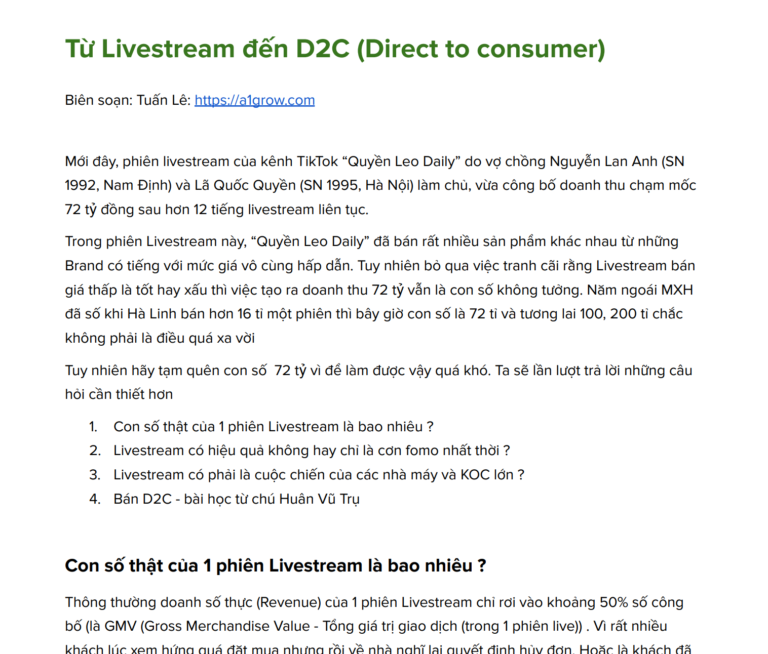  Livestream 75 tỉ và mô hình D2C vạn đơn 