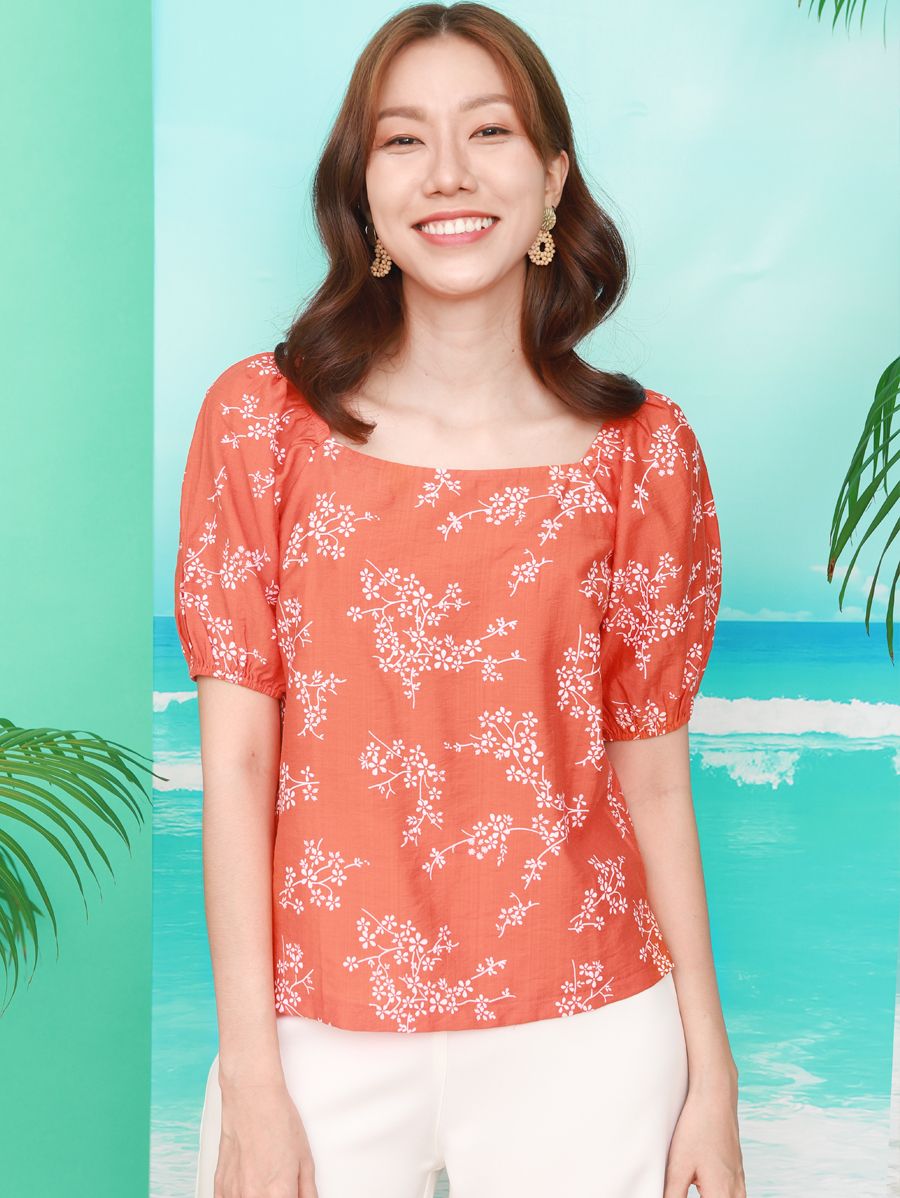 Áo cổ vuông, tay raplan dún thun