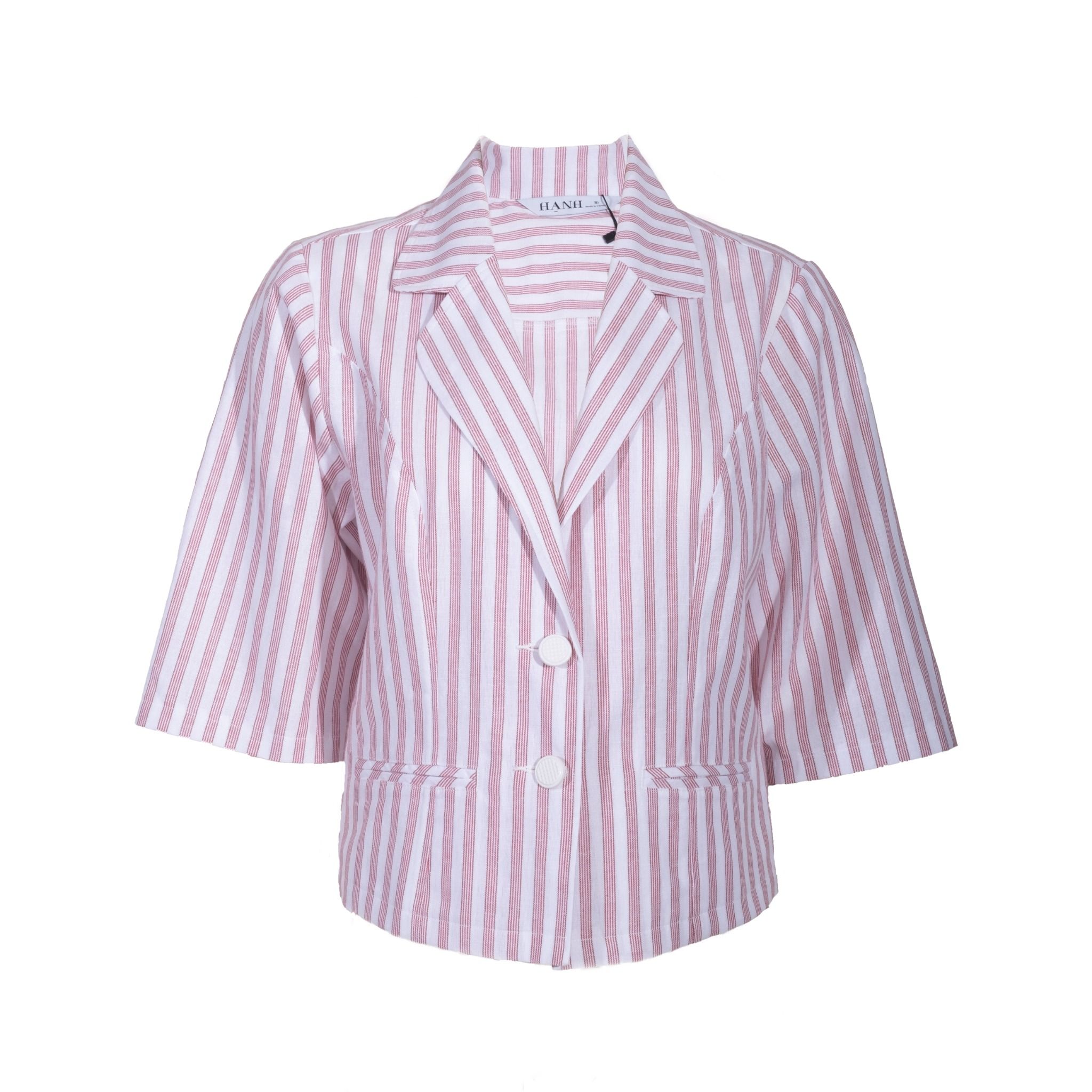 Áo vest kẻ sọc, 2 nút, tay lửng