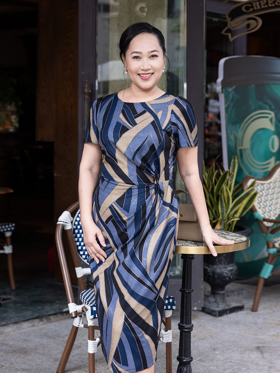 Đầm thun Hạnh cổ tròn , nhún eo