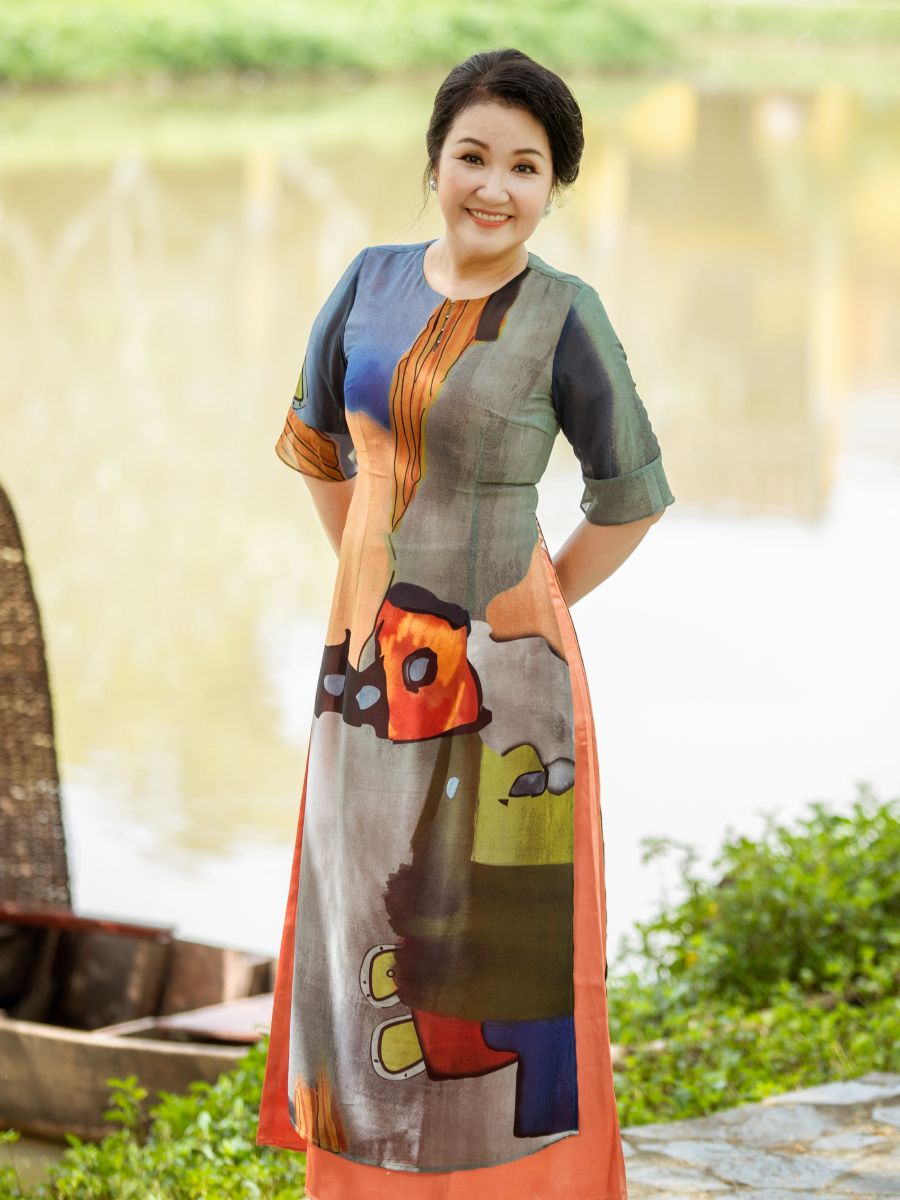 Đầm cổ tròn 2 tà họa tiết, tay loe