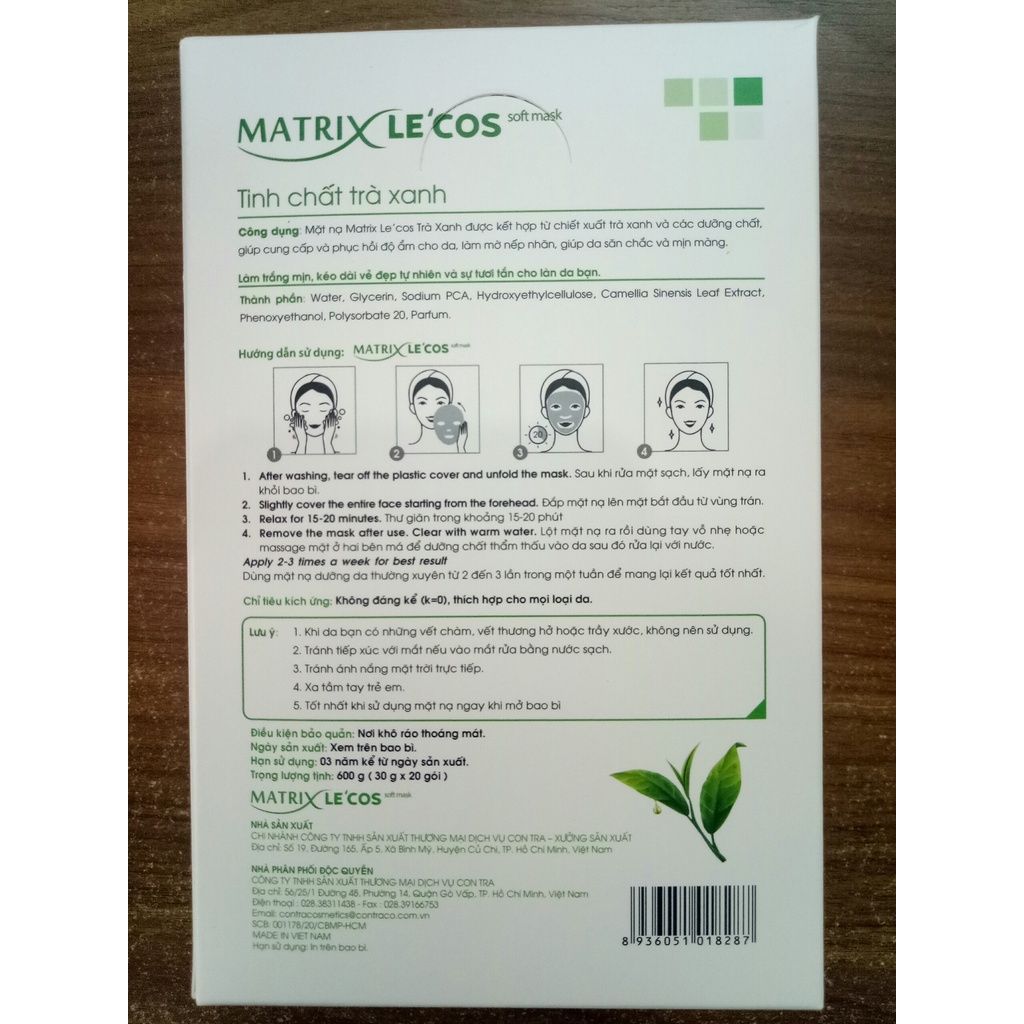 Mặt nạ TRÀ XANH Matrix Le'cos - Hộp 20 gói