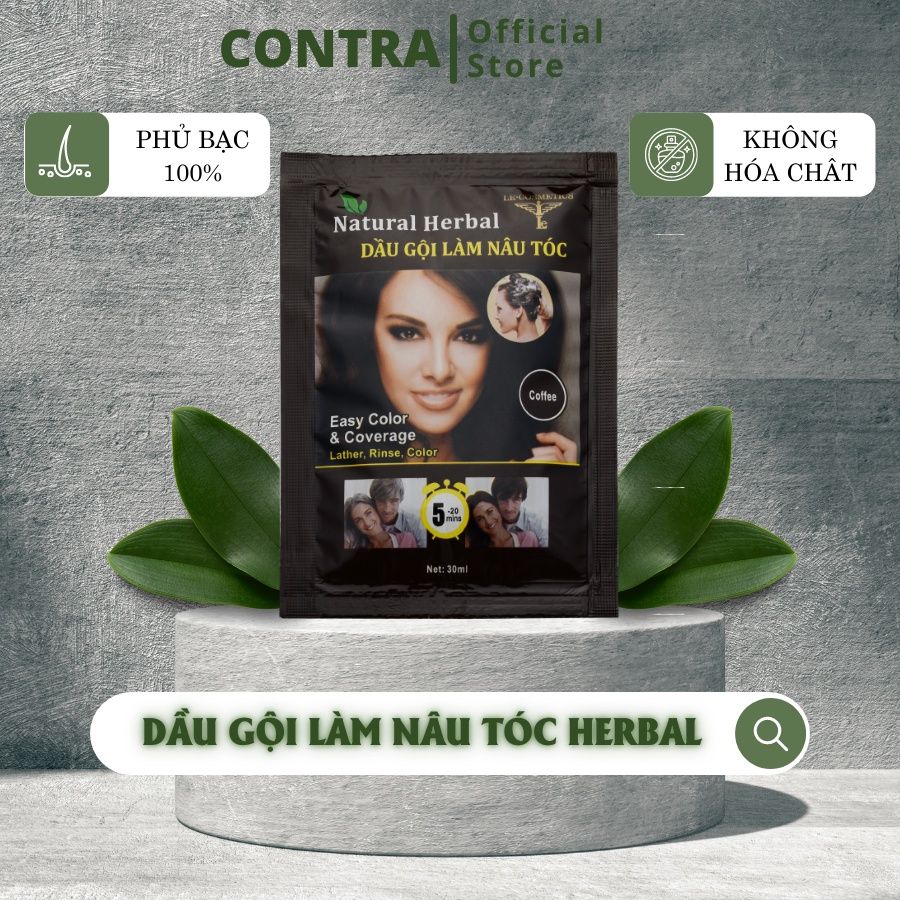 Dầu gội làm nâu tóc Natural Herbal - Hộp 10 gói