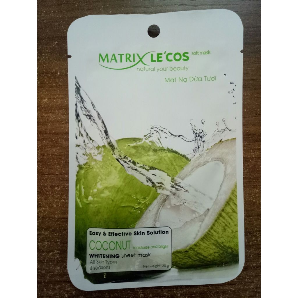 Mặt nạ DỪA TƯƠI Matrix Lecos - Hộp 20 gói