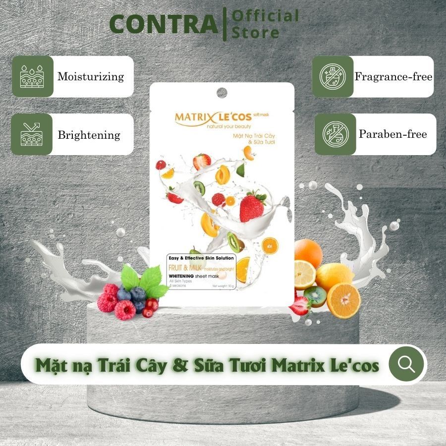 Mặt nạ Trái Cây và Sữa Tươi Matrix Lecos - Hộp 20 gói