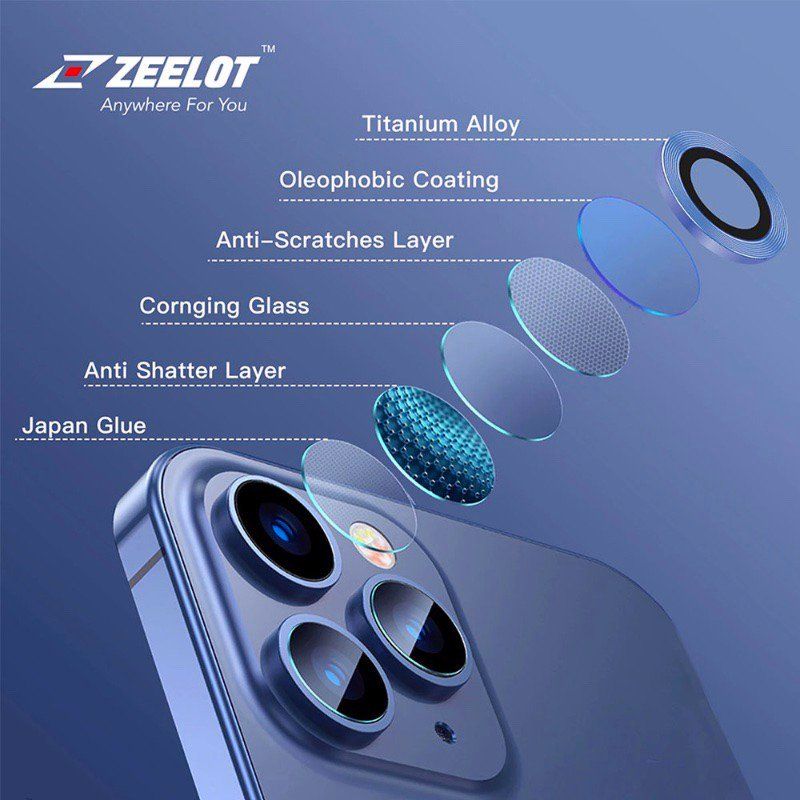 Miếng dán bảo vệ Camera viền màu chống va đập Zeelot cao cấp cho iPhone 11 Pro | 11 Pro Max