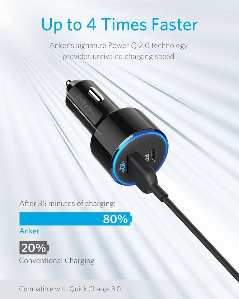 Sạc Oto Anker 2 cổng 49.5W Powerdrive II Power Delivery A2229