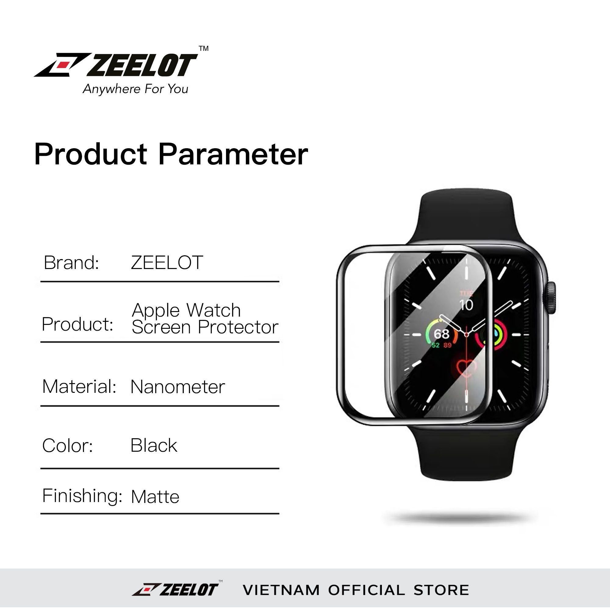 Kính Cường Lực Chống Vân Tay Bảo Vệ Màn Hình Zeelot cao cấp cho Apple Watch
