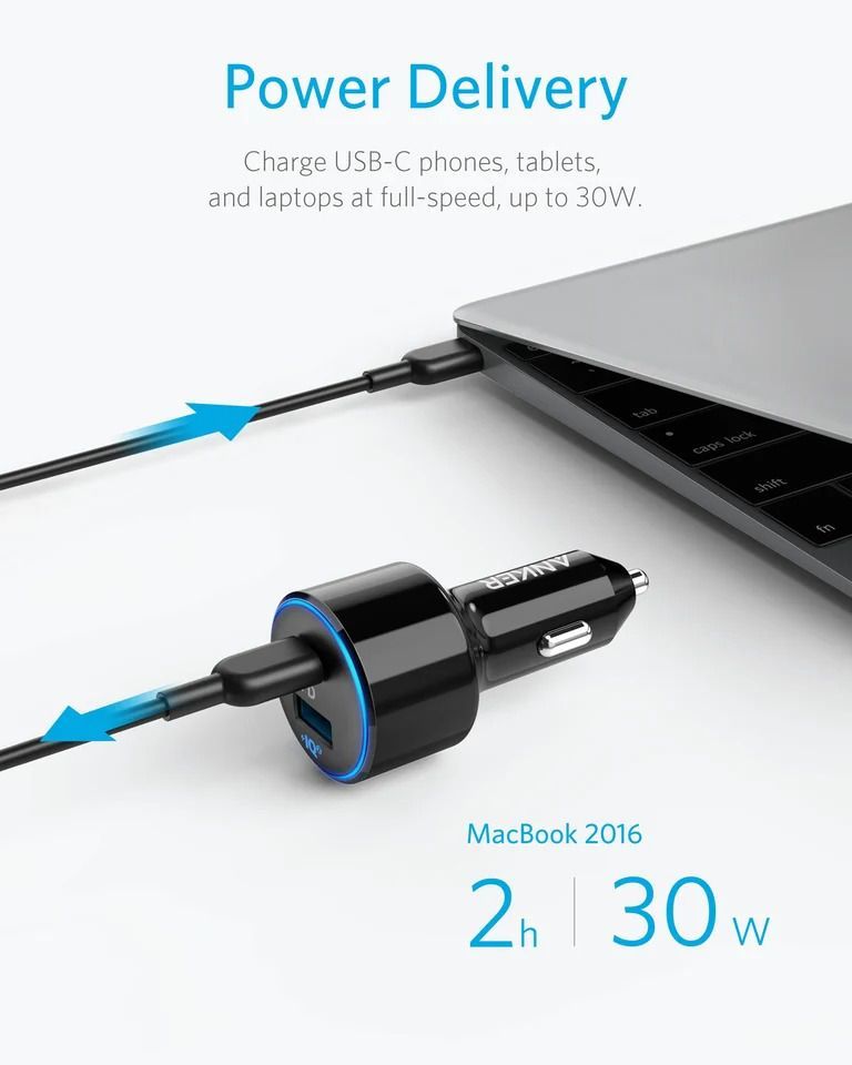 Sạc Oto Anker 2 cổng 49.5W Powerdrive II Power Delivery A2229