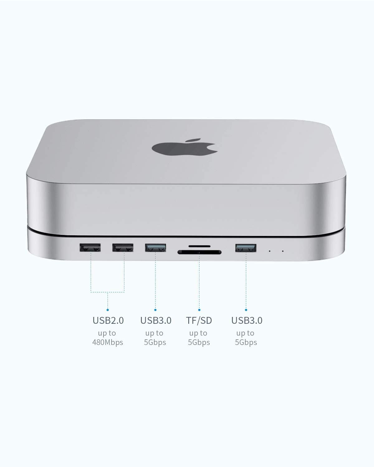 HAGIBIS Type-C Docking Station & Stand for Mac Mini M1 USB-C Hub with Hard Drive Enclosure, with SATA, USB 3.0, SD/TF Card Reader and USB 2.0 Ports for New MM M1 Laptop (Silver for Mac Mini 2020)