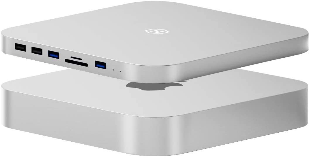 HAGIBIS Type-C Docking Station & Stand for Mac Mini M1 USB-C Hub with Hard Drive Enclosure, with SATA, USB 3.0, SD/TF Card Reader and USB 2.0 Ports for New MM M1 Laptop (Silver for Mac Mini 2020)