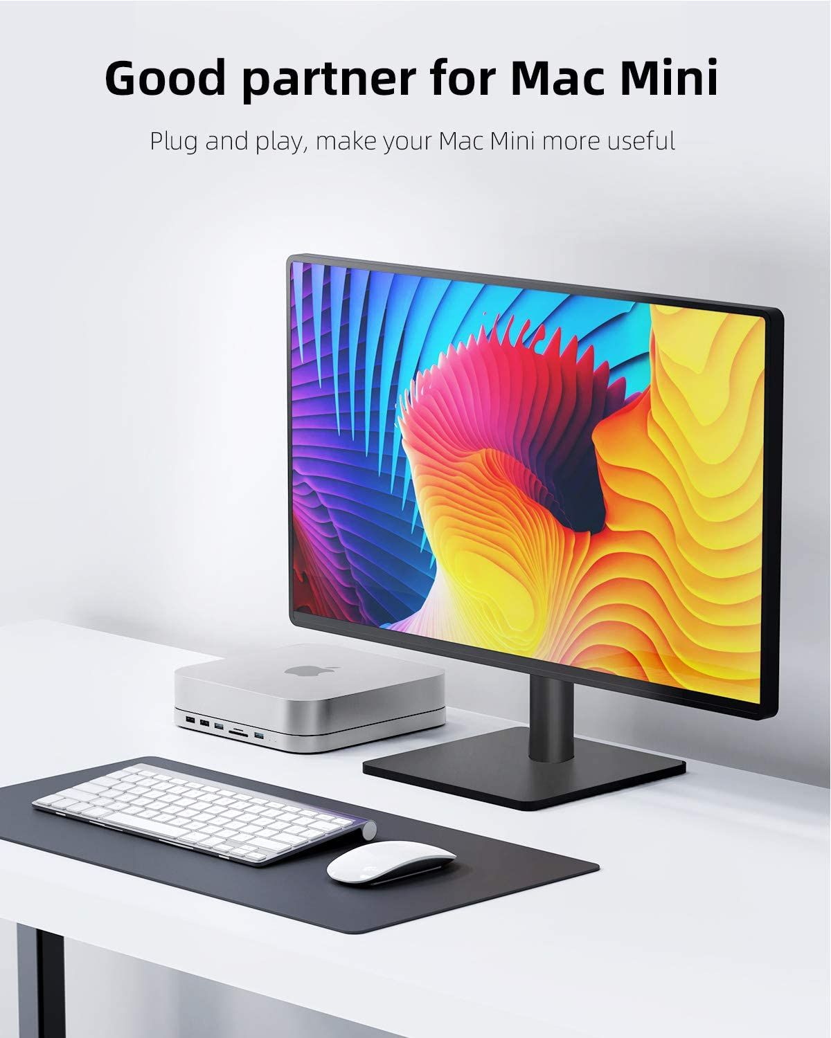 HAGIBIS Type-C Docking Station & Stand for Mac Mini M1 USB-C Hub with Hard Drive Enclosure, with SATA, USB 3.0, SD/TF Card Reader and USB 2.0 Ports for New MM M1 Laptop (Silver for Mac Mini 2020)