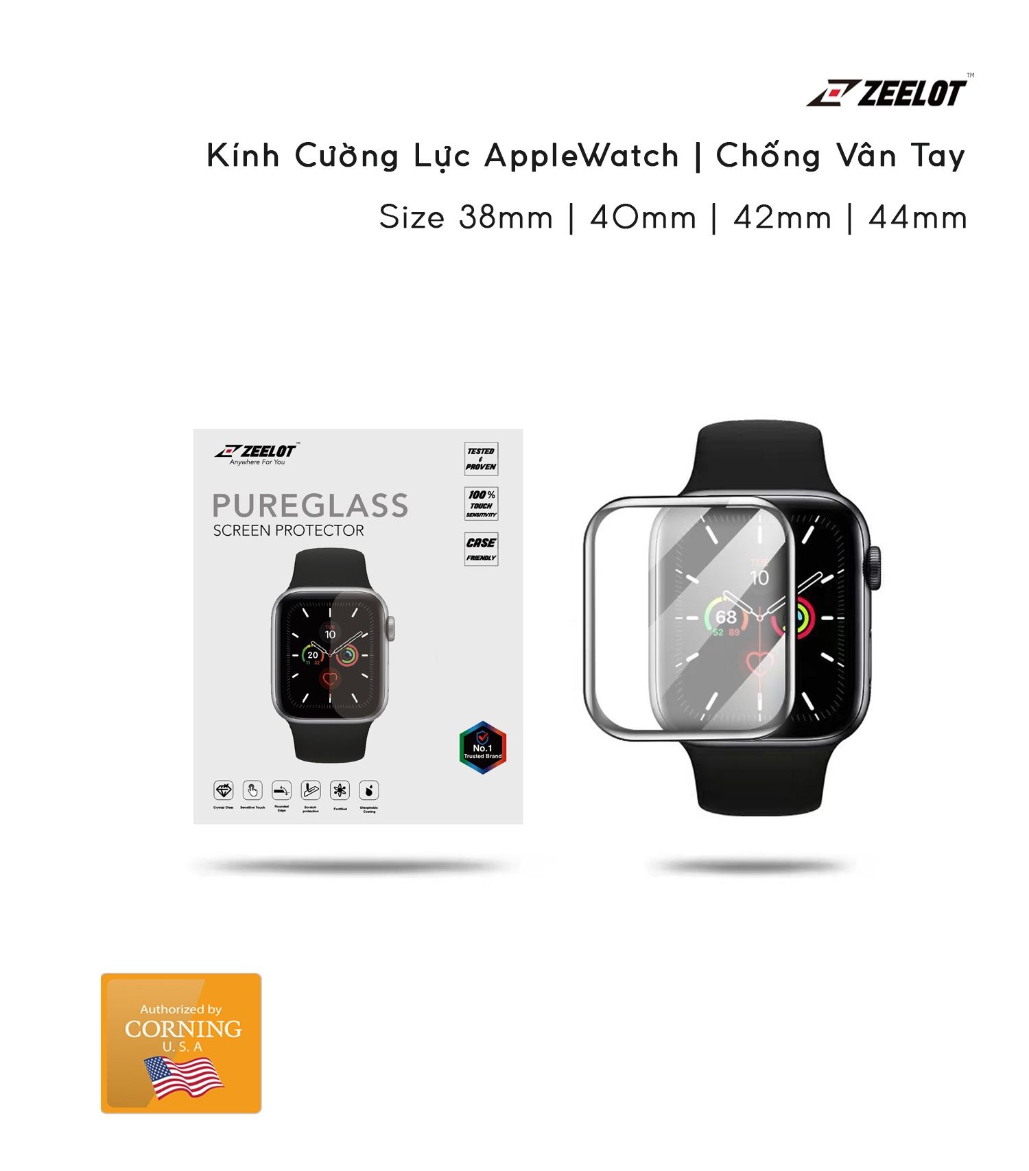 Kính Cường Lực Chống Vân Tay Bảo Vệ Màn Hình Zeelot cao cấp cho Apple Watch
