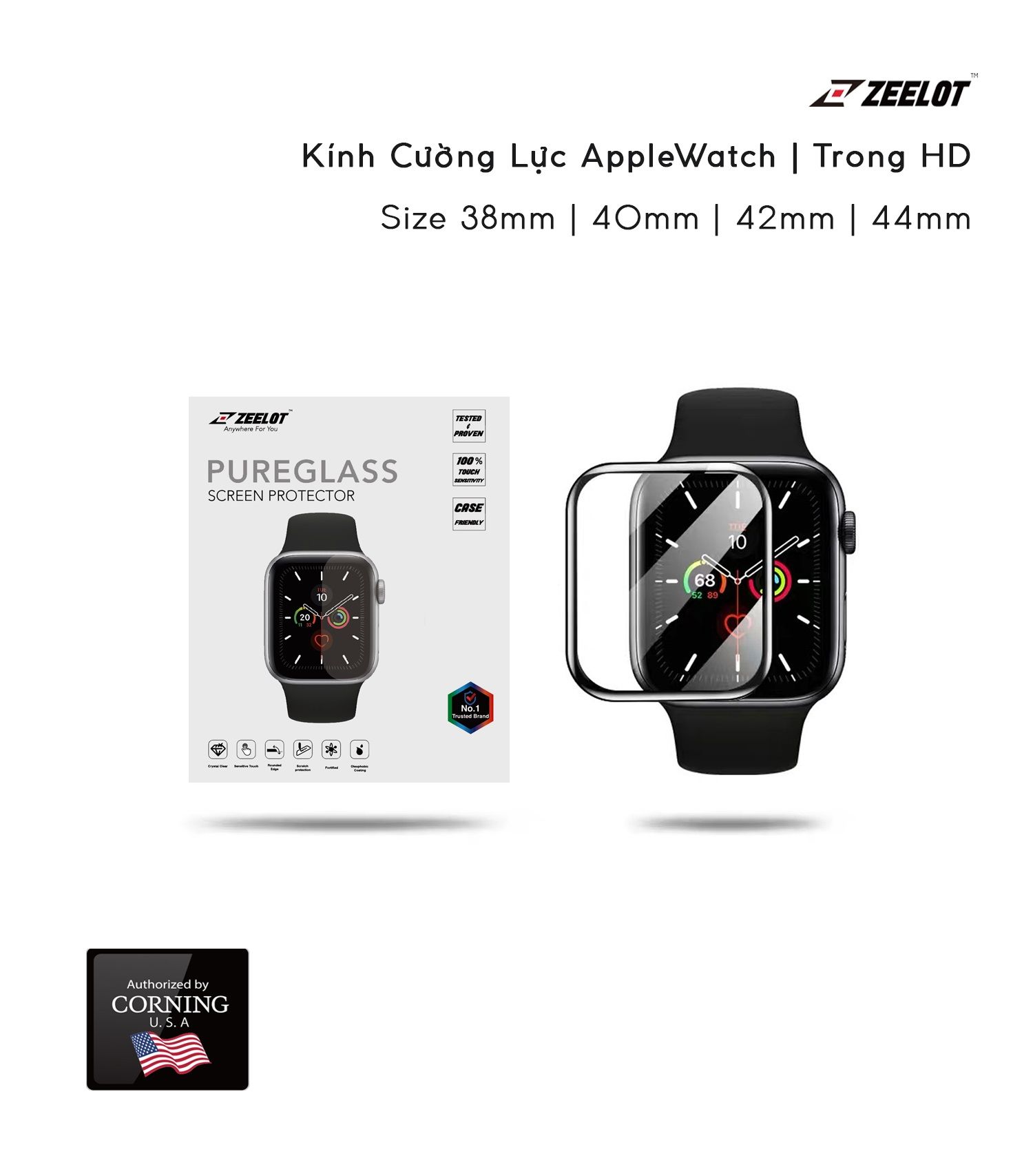 Kính Cường Lực Trong Suốt Bảo Vệ Màn Hình Zeelot cao cấp cho Apple Watch