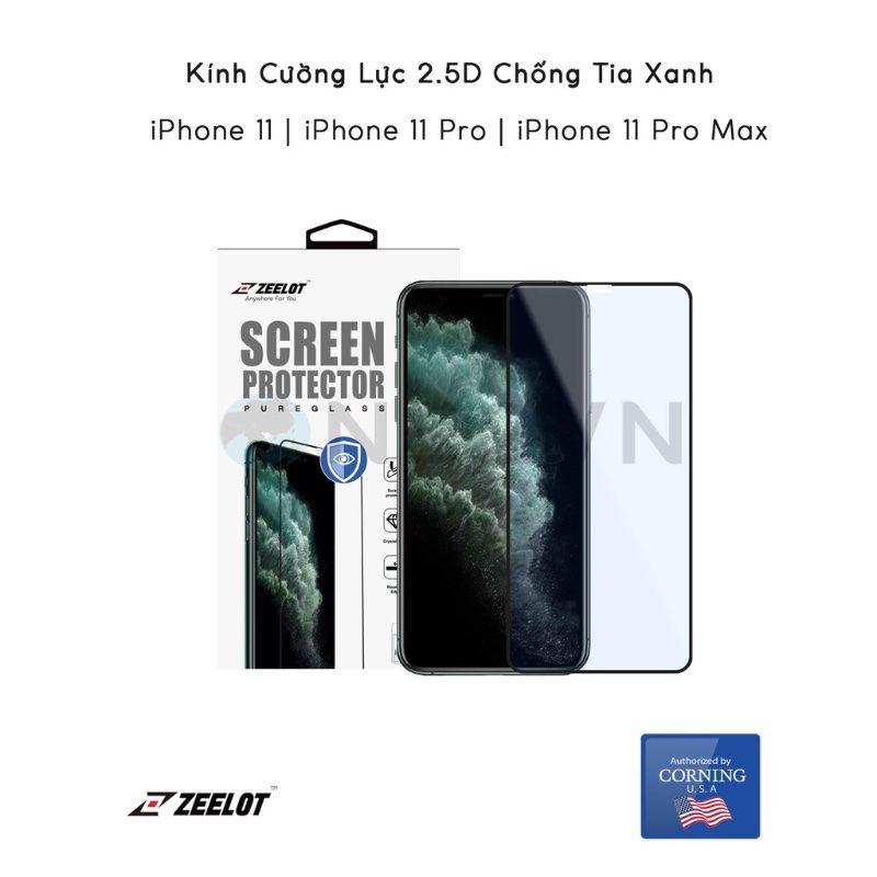 Kính Cường Lực Chống Tia Xanh (Có Lưới Loa) ZEELOT cho iPhone 11 Pro Max 6.5