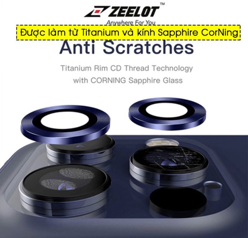 Miếng dán bảo vệ Camera viền màu chống va đập Zeelot cao cấp cho iPhone 12 Pro Max