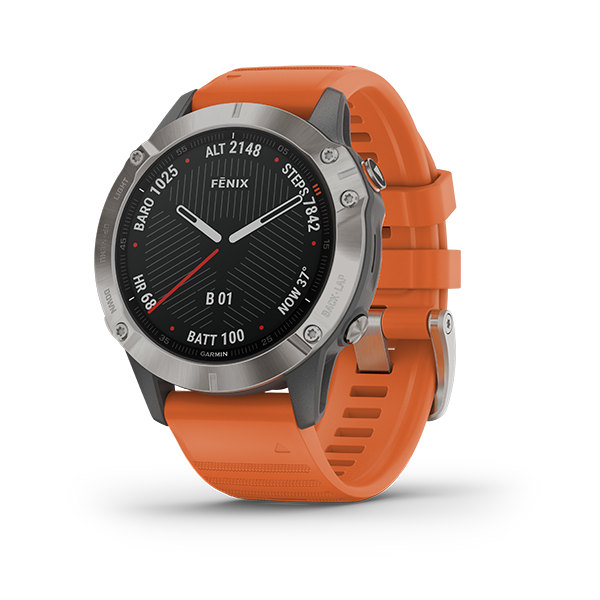 Garmin Fenix 6, Sapphire - Titanium with Ember Orange Band
