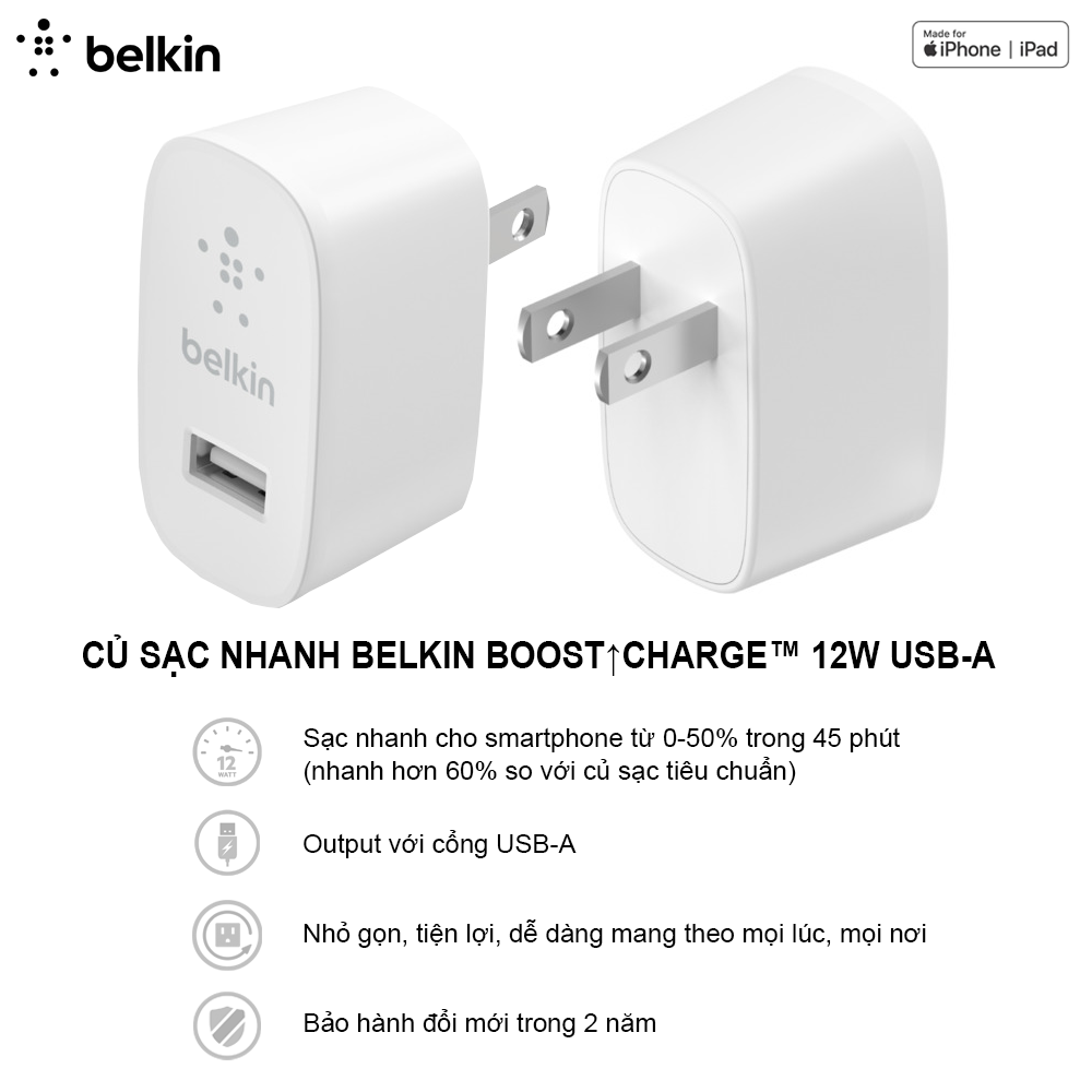 Adapter sạc nhanh Belkin USB-A 12W