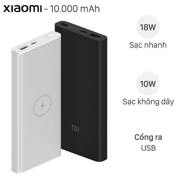 Sạc Dự Phòng không dây Xiaomi Power Bank 10000mAh (Vỏ Nhựa)
