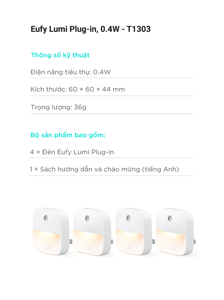 Bộ 4 đèn Eufy Lumi Plug-in, 0.4W - T1303