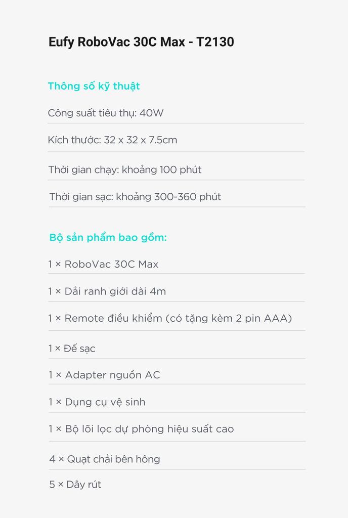 Robot Hút Bụi Eufy RoboVac 30C Max - T2130