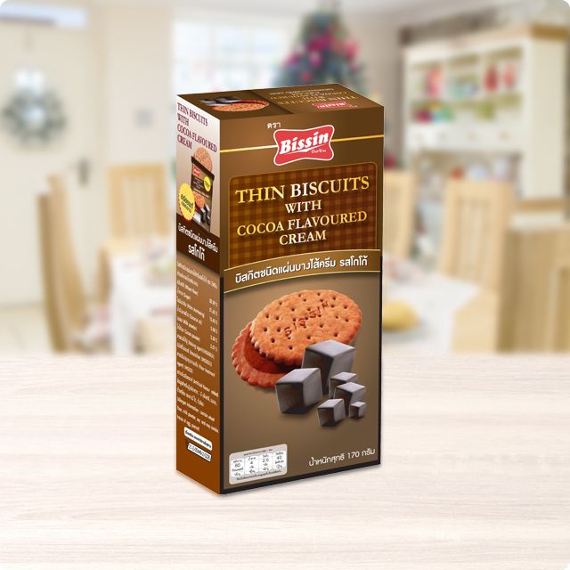 Combo 5 hộp bánh Bánh Qui Kem Socola 170gr - Bissin Thin Sanwich Biscuit with Cocoa Cream