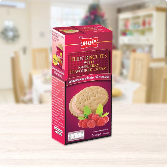Combo 5 hộp Bánh Qui Kem Dâu Tây 170gr - Bissin Thin Sanwich Biscuit with Raspberry Flavour Cream
