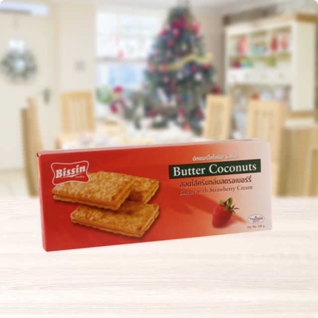 Combo 5 hộp Bánh Qui Kem Dâu Tây 150gr - Bissin Butter Coconut Sanwich Biscuit with Strawberry Flavour Cream