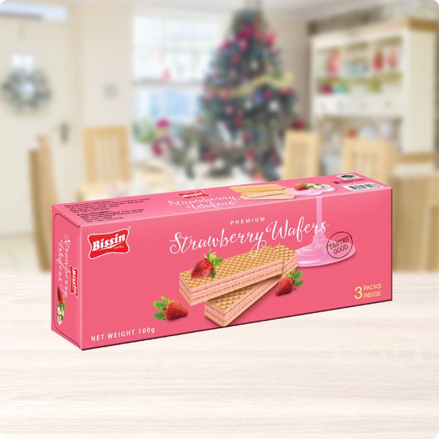 Combo 5 hộp Bánh Xốp Kem Dâu Tây 100gr - Bissin Strawberry Wafers