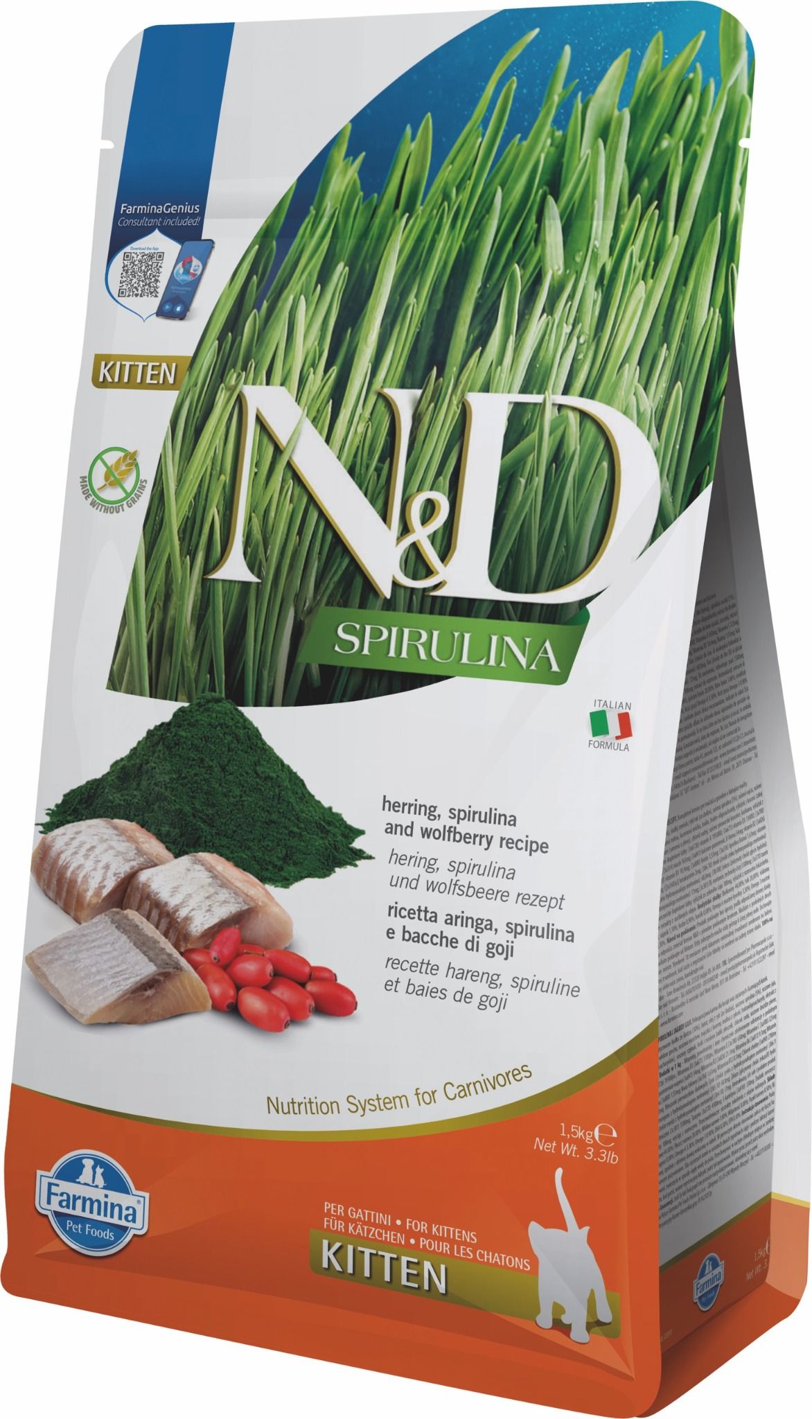 Hạt N&D Spirulina-Tảo xoắn - Cá trích - Kỷ tử cho mèo 1.5KG