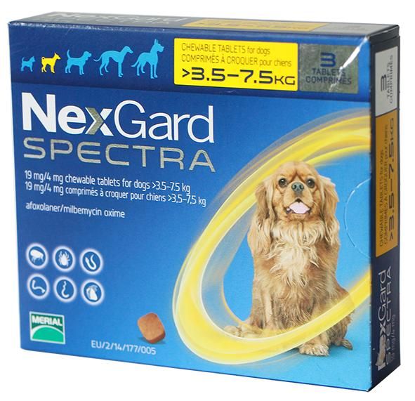 Viên nhai trị nội ngoại ký sinh trùng chó từ 3,6 - 7,5kg Nexgard Spectra