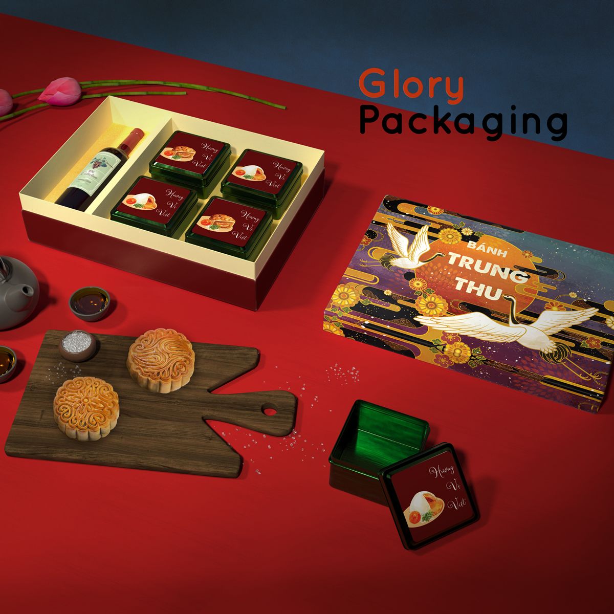 Hộp quà tặng bánh trung thu 2021 - Hạc trắng