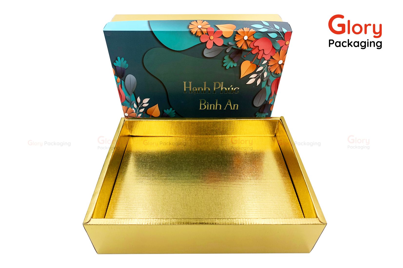 Hộp quà Tết Nhân Dần 2022 hộp mềm cao cấp quà tết màu xanh hoa cỏ