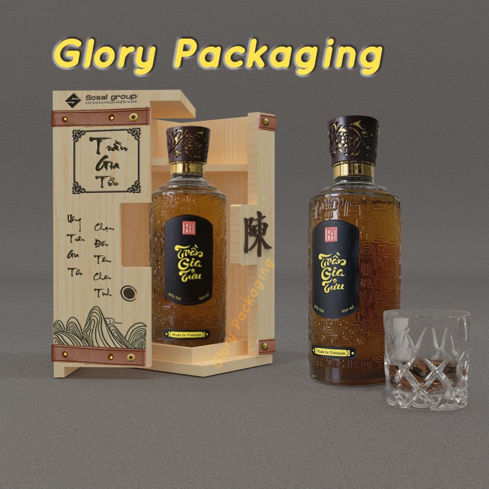 Hộp rượu gỗ thông dây đai da sang trọng