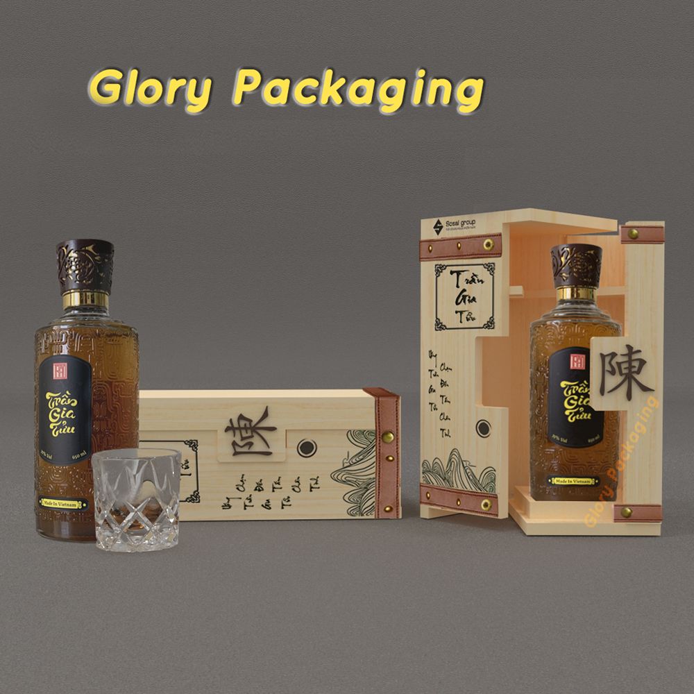 Hộp rượu gỗ thông dây đai da sang trọng