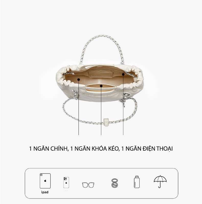 Túi Bucket Da Mềm Quai Xích NU1172187-48 Trắng