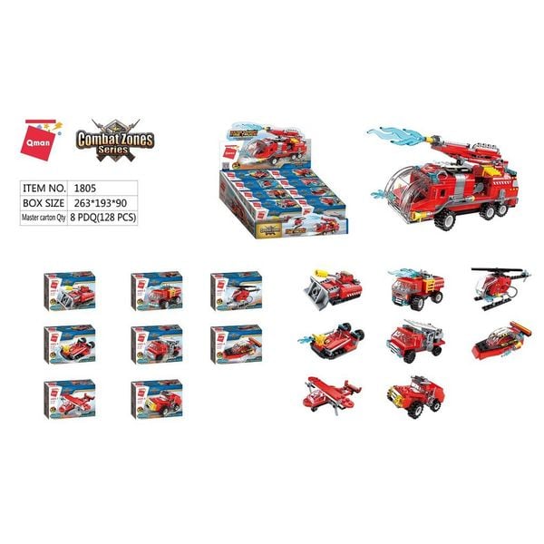 Đồ Chơi Xếp Hình Qman 1805 - Biệt Đội Xe Cứu Hỏa - Bộ
