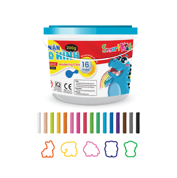 Đất nặn SmartKids hủ nhựa 200g 5 khuôn/MC01 (16 màu/hộp)