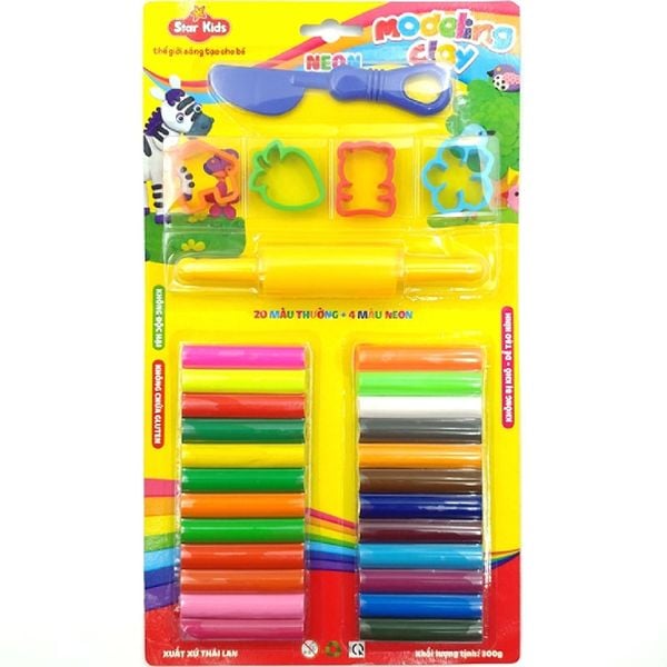 Đất Nặn Star Kids 300g 24 Màu và 6 Dụng Cụ K-300/24C/6T