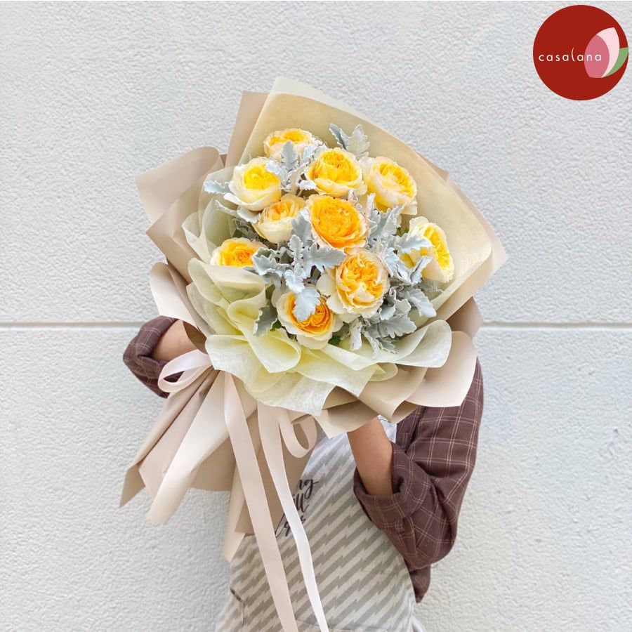 Bó Beatrice vàng mix lá tai lừa