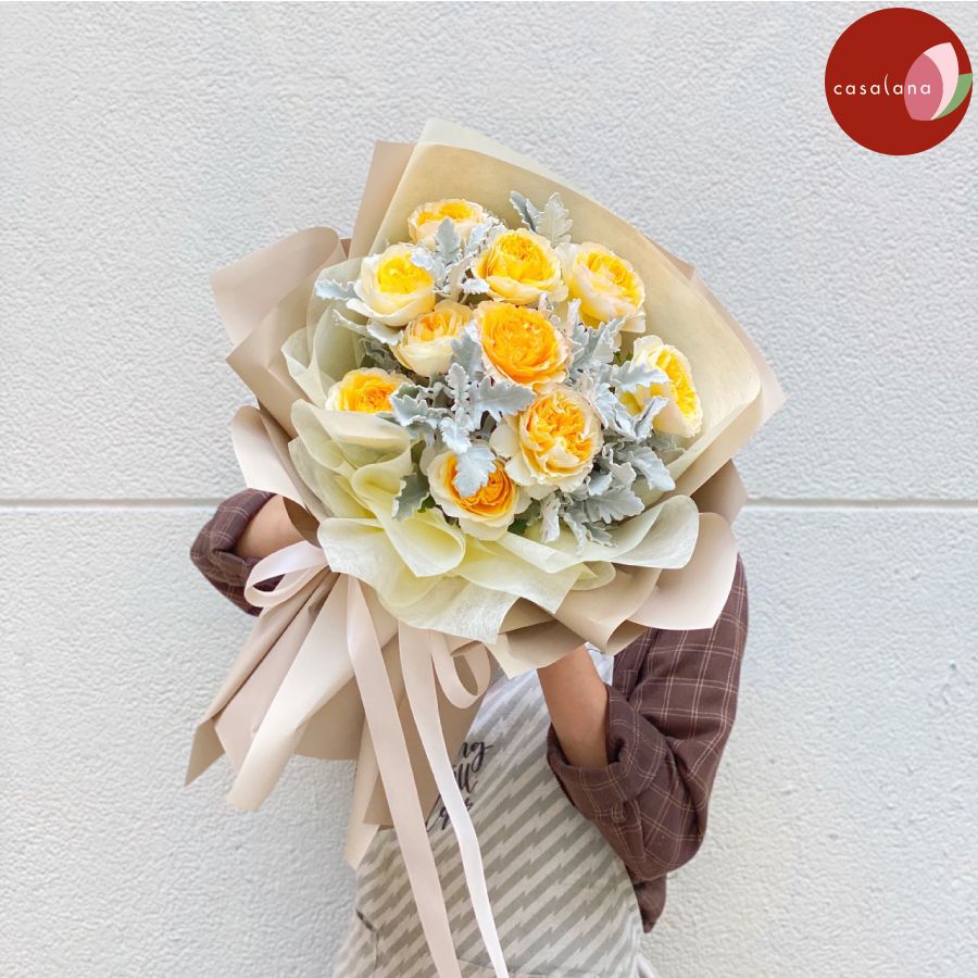 Bó Beatrice vàng mix lá tai lừa