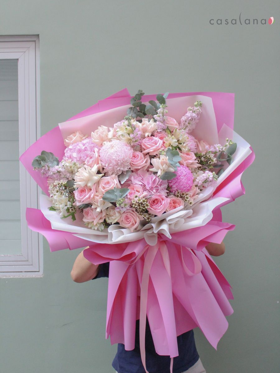 Bó cúc mẫu đơn hồng mix hoa