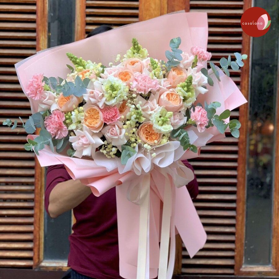 Bó hồng pastel juliet cẩm chướng hồng